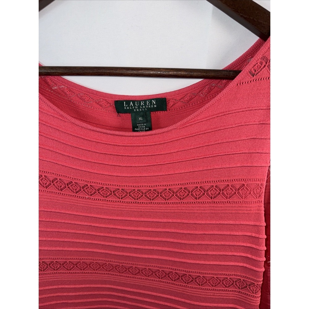 Lauren Ralph Lauren Coral Pink Pointelle- Knit Sheath Dress Size Extra Large - Picture 2 of 5